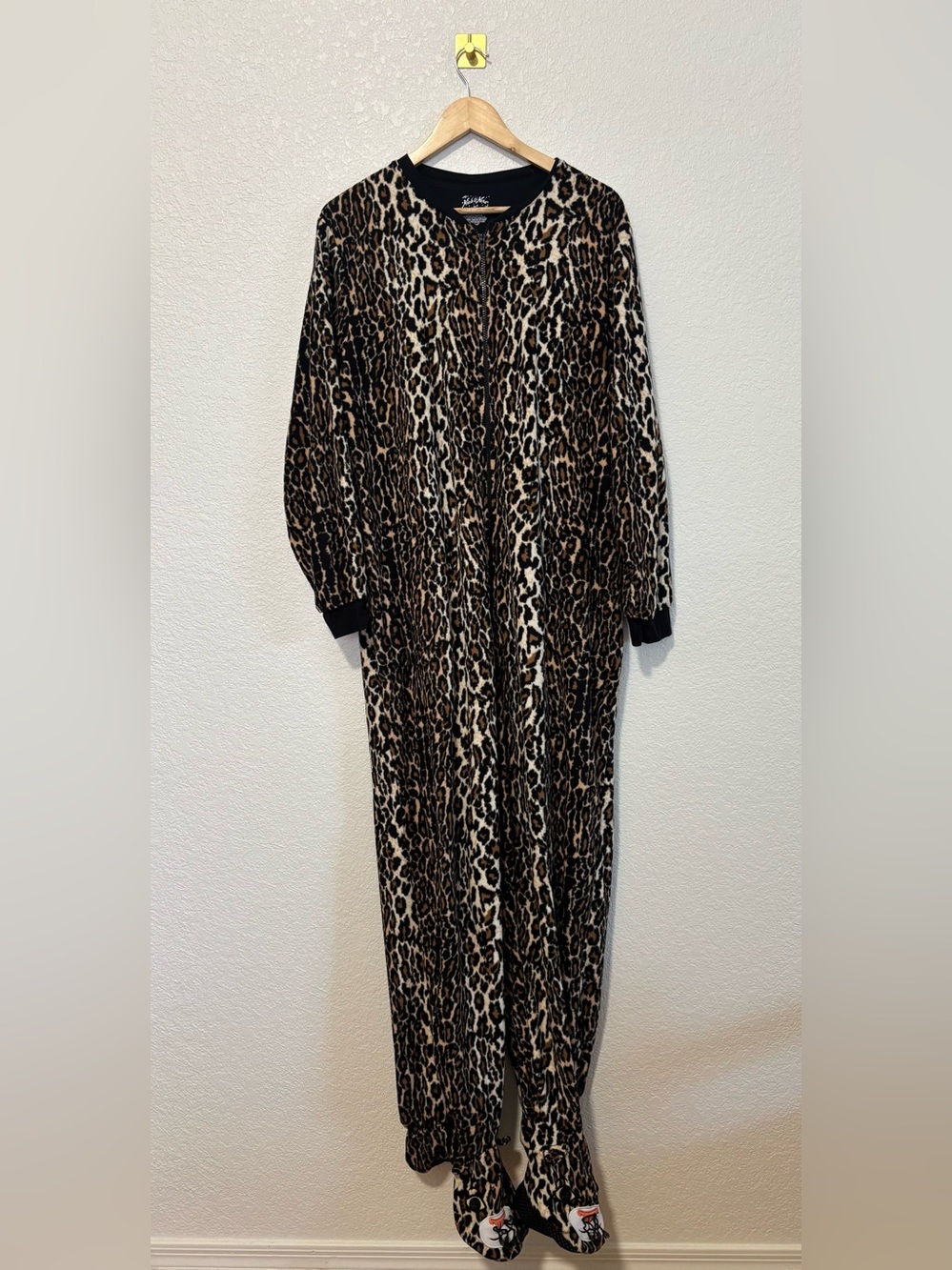 Nick & Nora Leopard-Print Long One-Piece Pajama — XXL Footed PJs